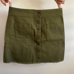 Green, button fly skirt